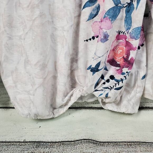CJ Banks 1X Floral Print Long Sleeve Blouse White Pink Blue Stretch Top with Sid - Picture 2 of 9